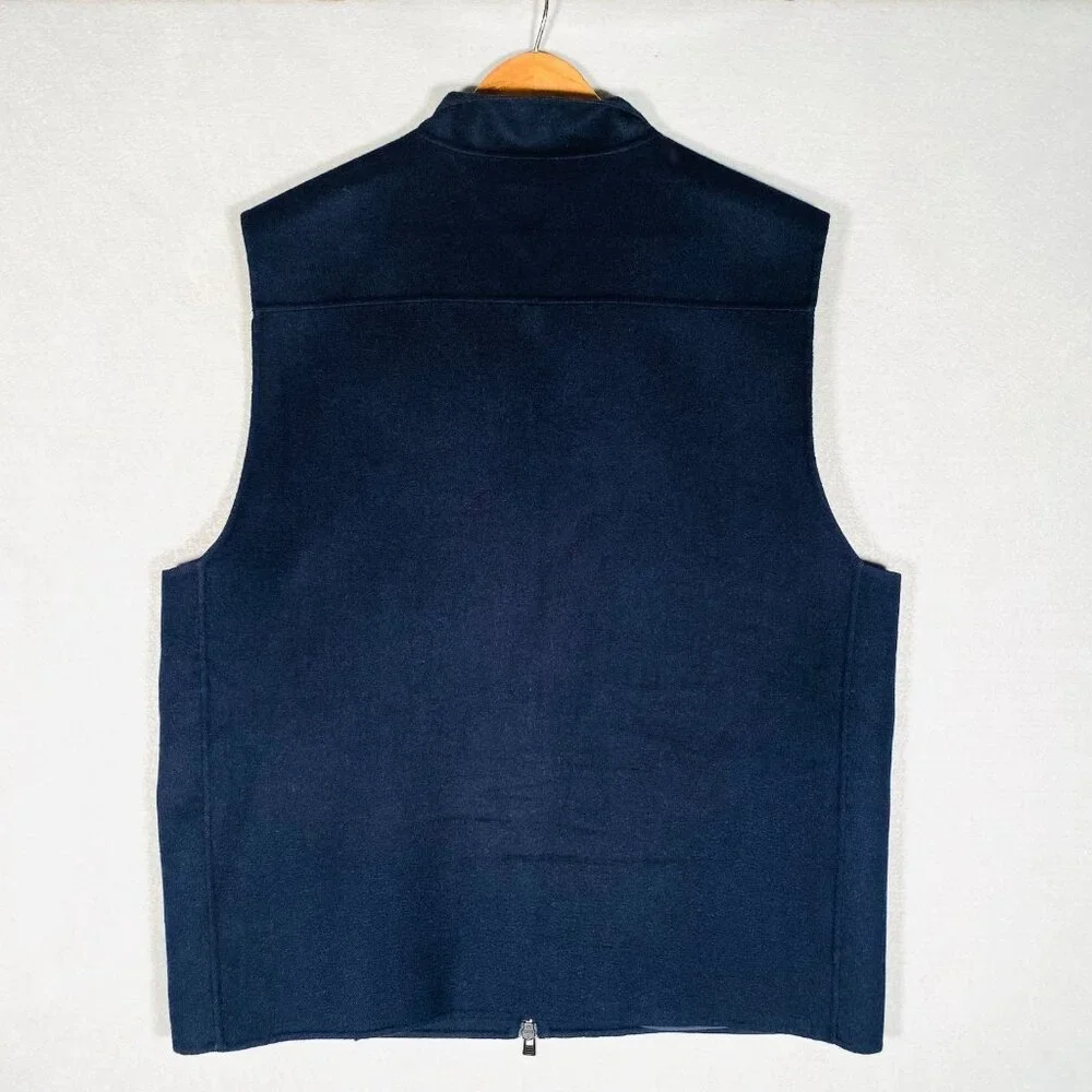 Patrick Assaraf Vest Mens 2XL Blue Wool Full Zip Sleeveless Pockets